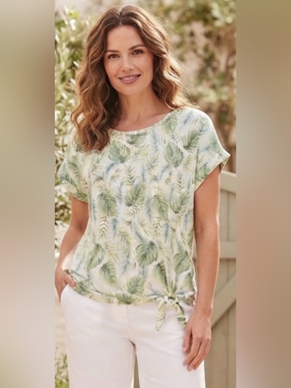 Vintage Rose Green Leaf Print Women's Top
